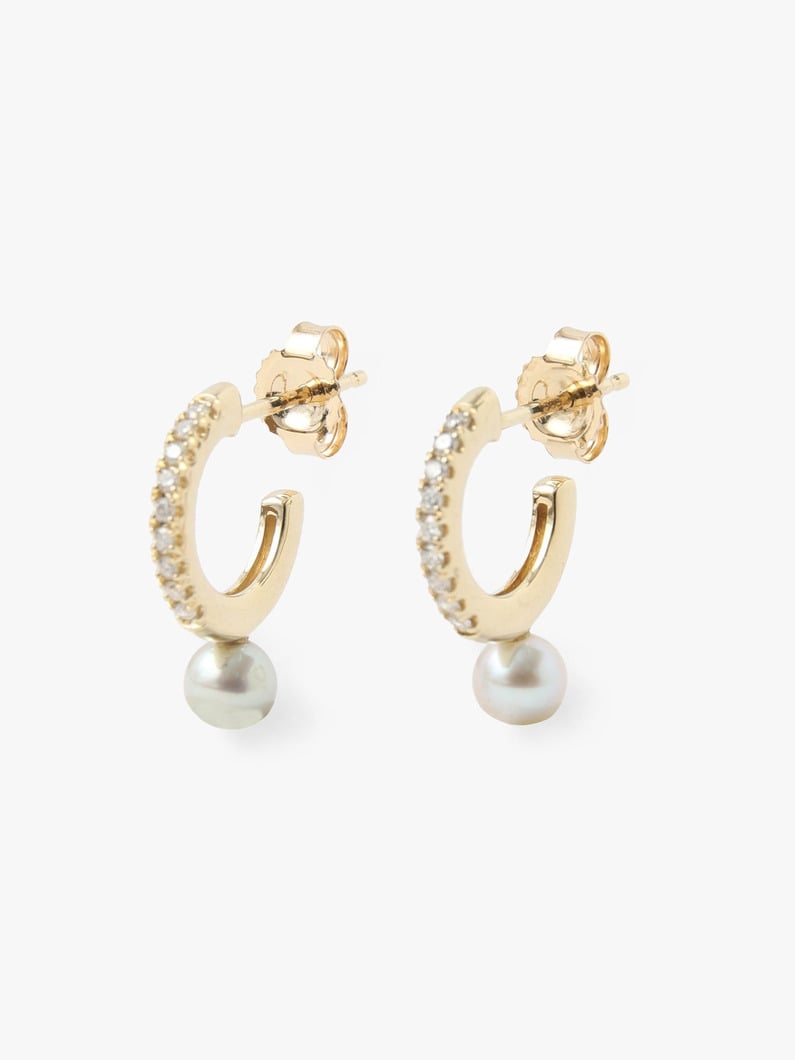 14kt Diamond Hoops With Gray Pearl Drop Pierced Earrings