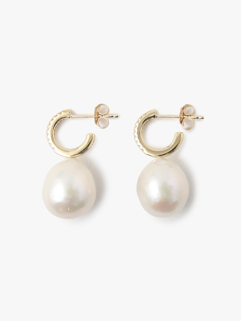 14kt Baroque Pearl Diamond Small Hoop Pierced Earrings 詳細画像 other 2
