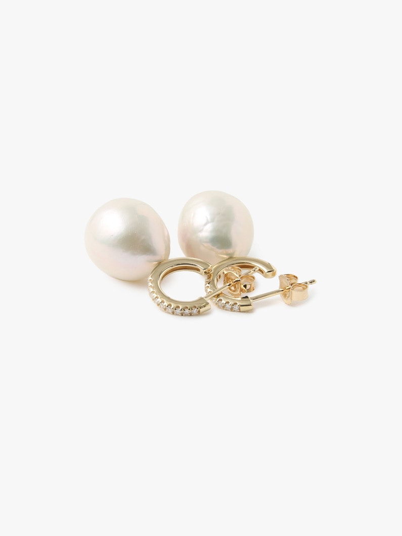14kt Baroque Pearl Diamond Small Hoop Pierced Earrings 詳細画像 other 3