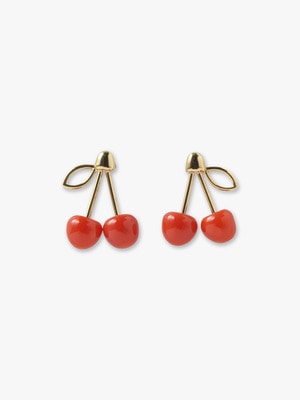 Cherry Red Coral Pierced Earrings 詳細画像 gold