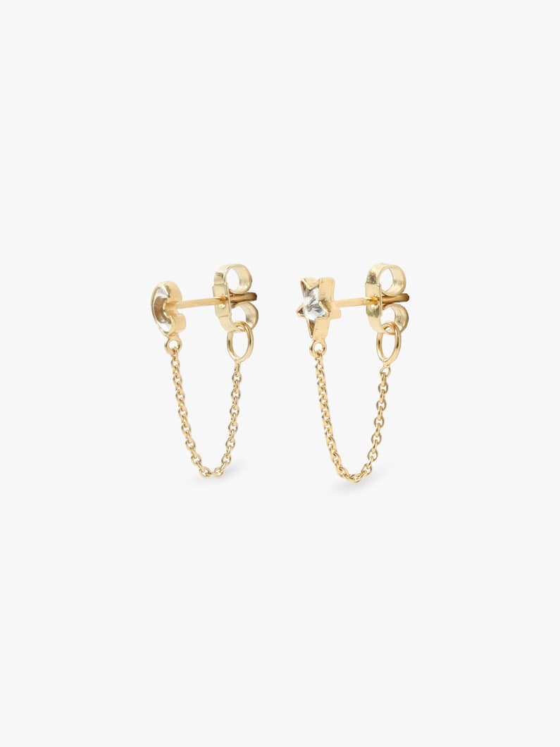 Mismatched Chain Stud Pierced Earrings (moon＆star) 詳細画像 gold 3