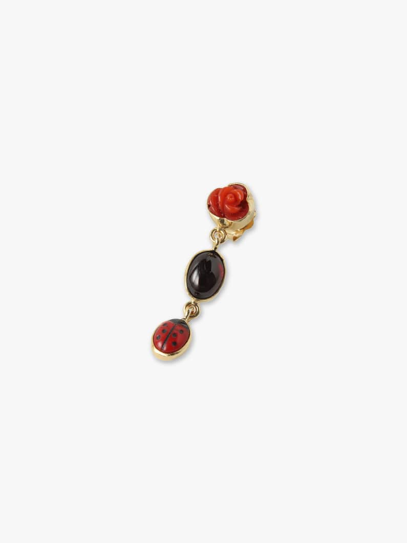 Three Charm Moving Drop Pierced Earrings (red) 詳細画像 gold 1