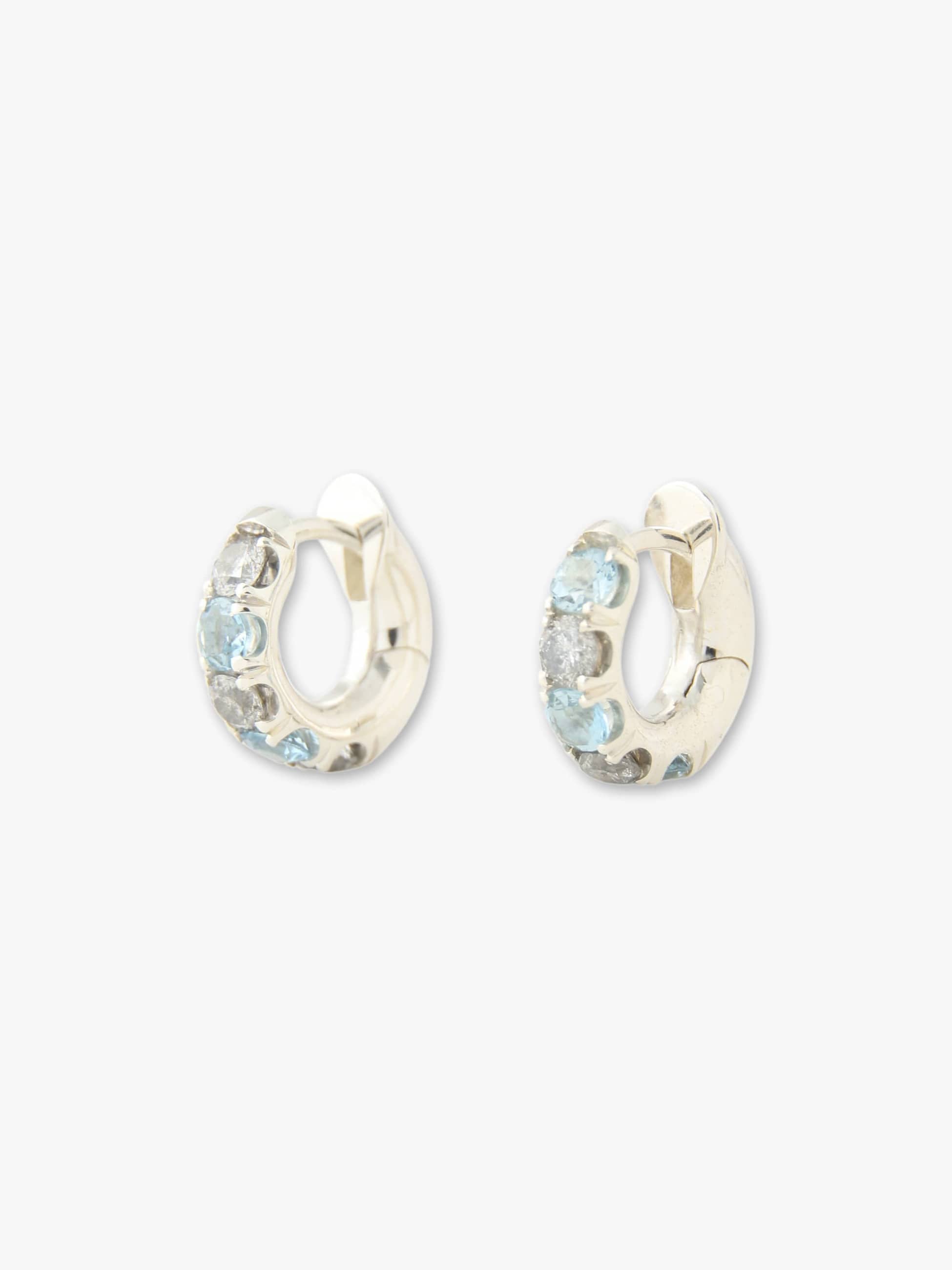 Mini Macro Hoop Pave Pierced Earrings (aquamarine/gray diamond