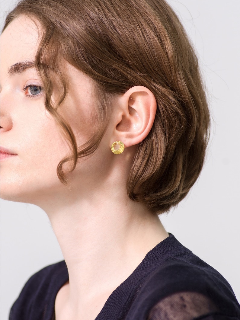 Round Gem Pierced Earrings (lemon quartz＆yellow sapphire) 詳細画像 gold 3