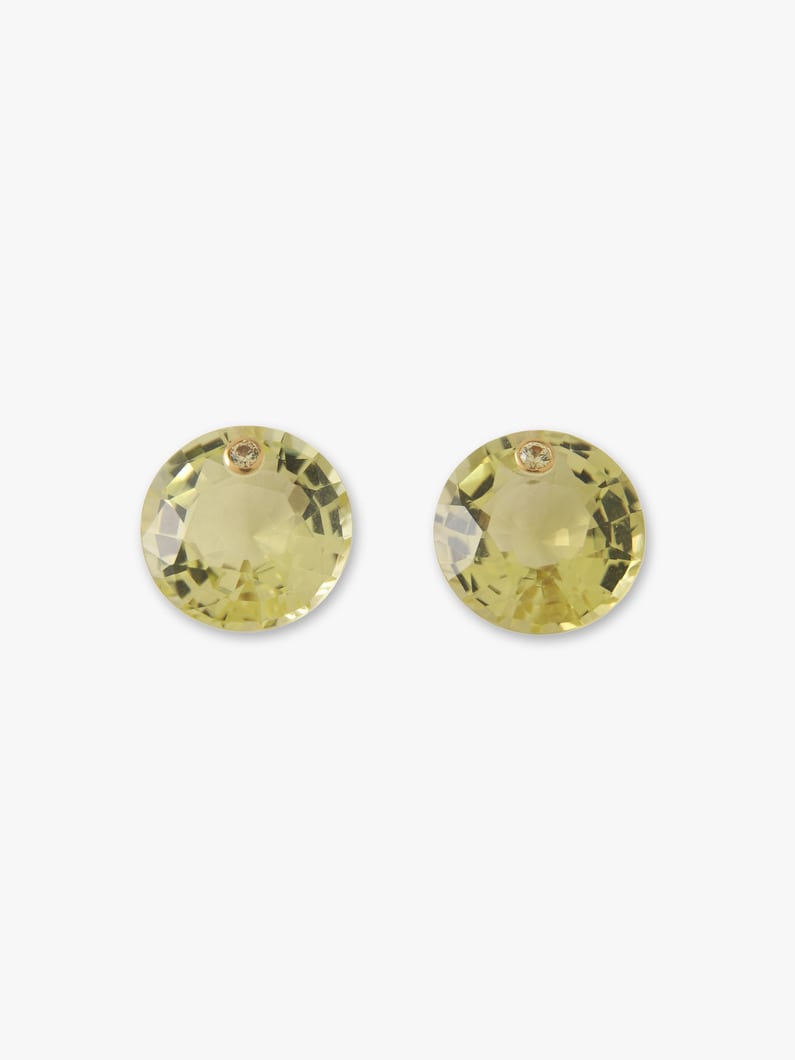 Round Gem Pierced Earrings (lemon quartz＆yellow sapphire) 詳細画像 gold 1