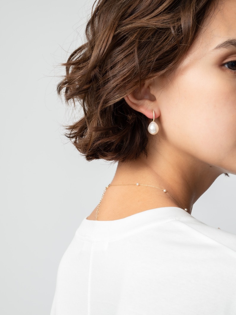 パール＆ダイヤモンド ハーフフープピアス 詳細画像 yellow gold 5