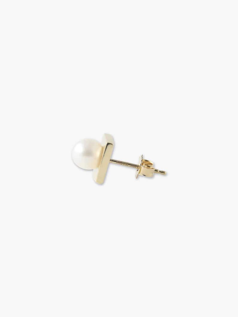 Freshwater Pearl on the Cube Plate Pierced Earrings 詳細画像 yellow gold 2