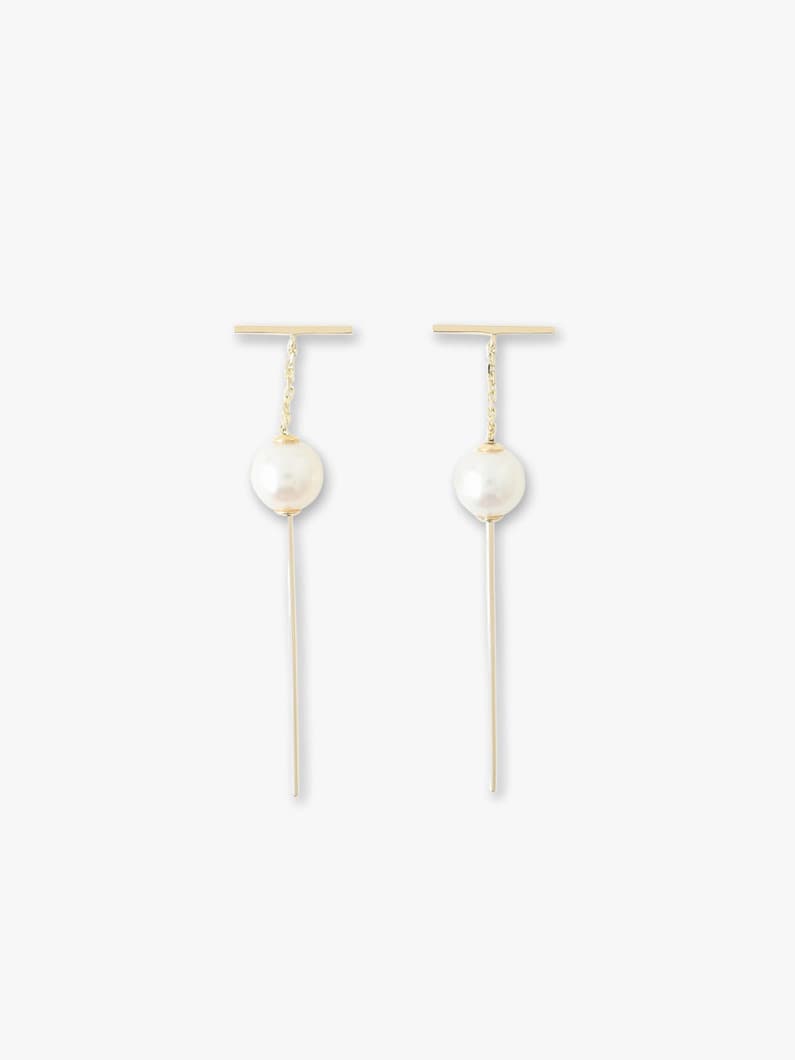 Threaded Freshwater Pearl Bar Pierced Earrings 詳細画像 yellow gold 2