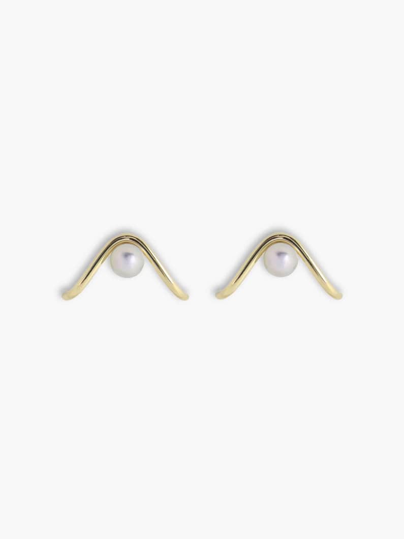 Wave Gray Akoya Pearl Pierced Earrings 詳細画像 yellow gold 4