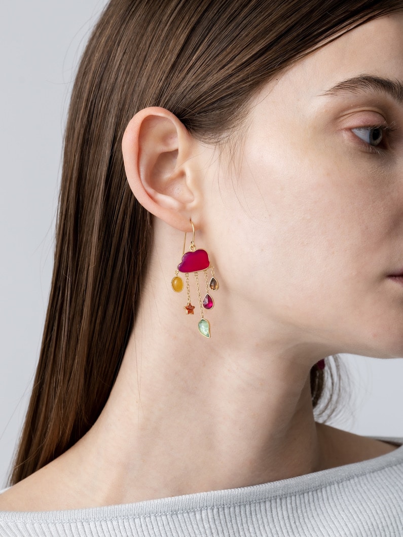 クラウド＆レイン チェーン ドロップピアス（レッド） 詳細画像 red 2