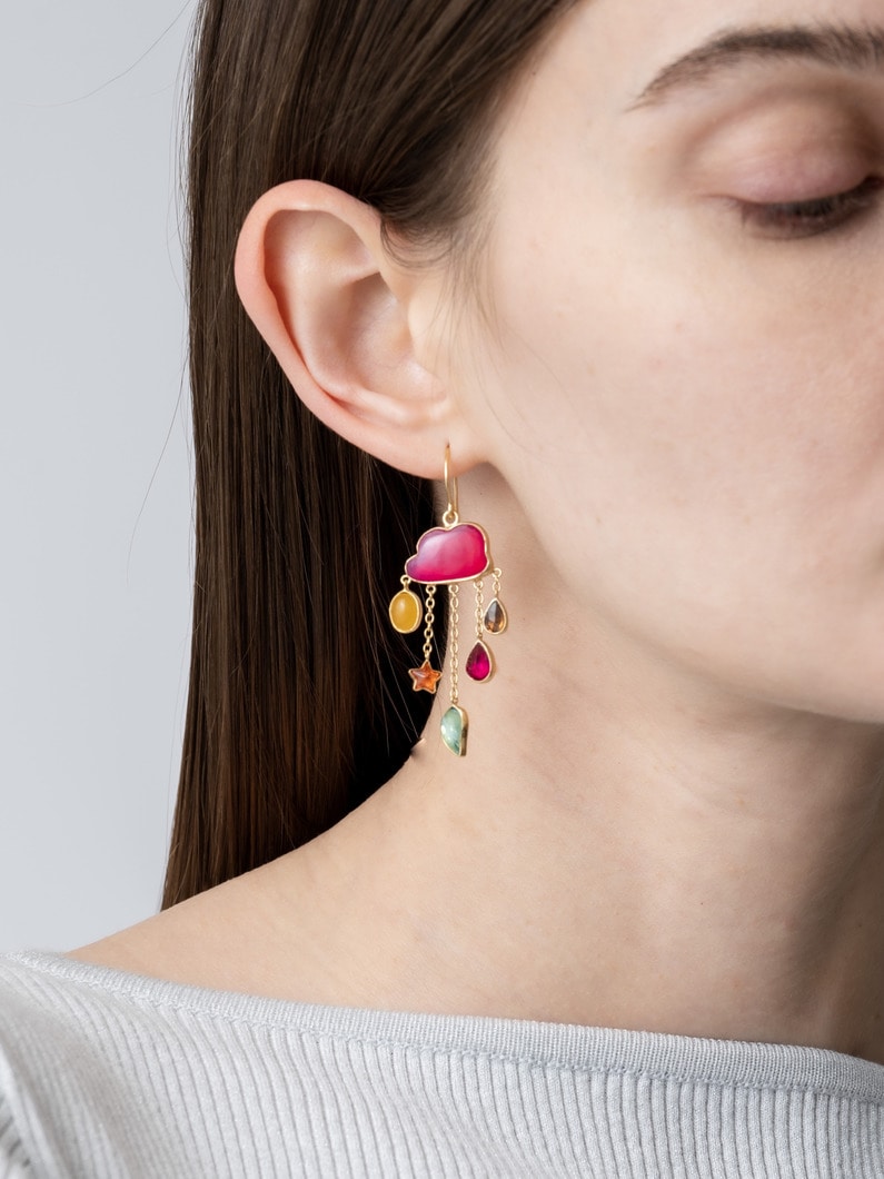 クラウド＆レイン チェーン ドロップピアス（レッド） 詳細画像 red 3