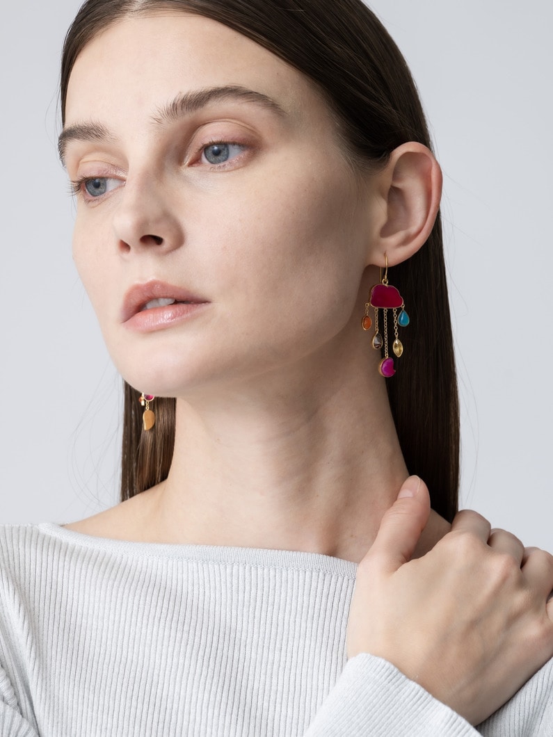 クラウド＆レイン チェーン ドロップピアス（レッド） 詳細画像 red 4