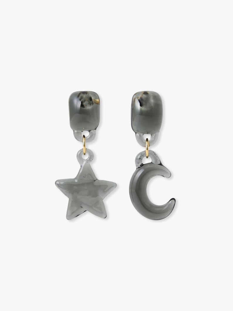 スター＆ムーン ドロップ ピアス 詳細画像 black