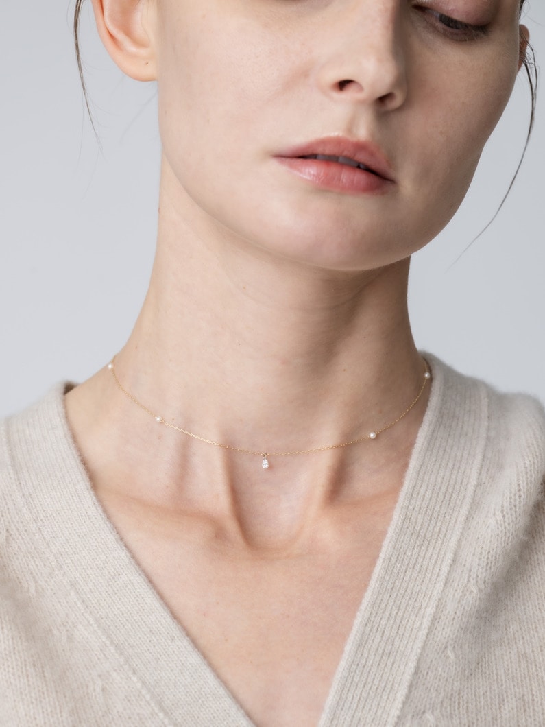 ダイヤモンド トップ アコヤパール ネックレス 詳細画像 yellow gold 1