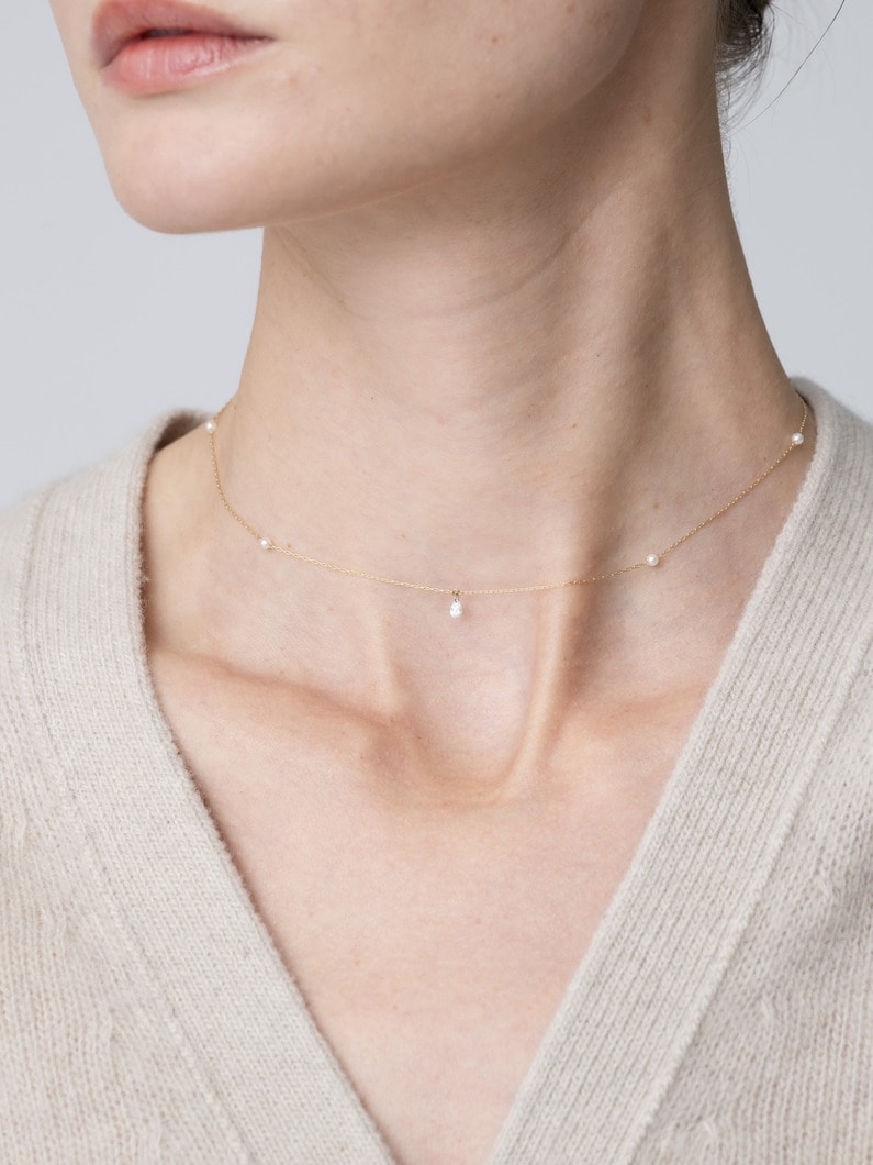 ダイヤモンド トップ アコヤパール ネックレス 詳細画像 yellow gold 2