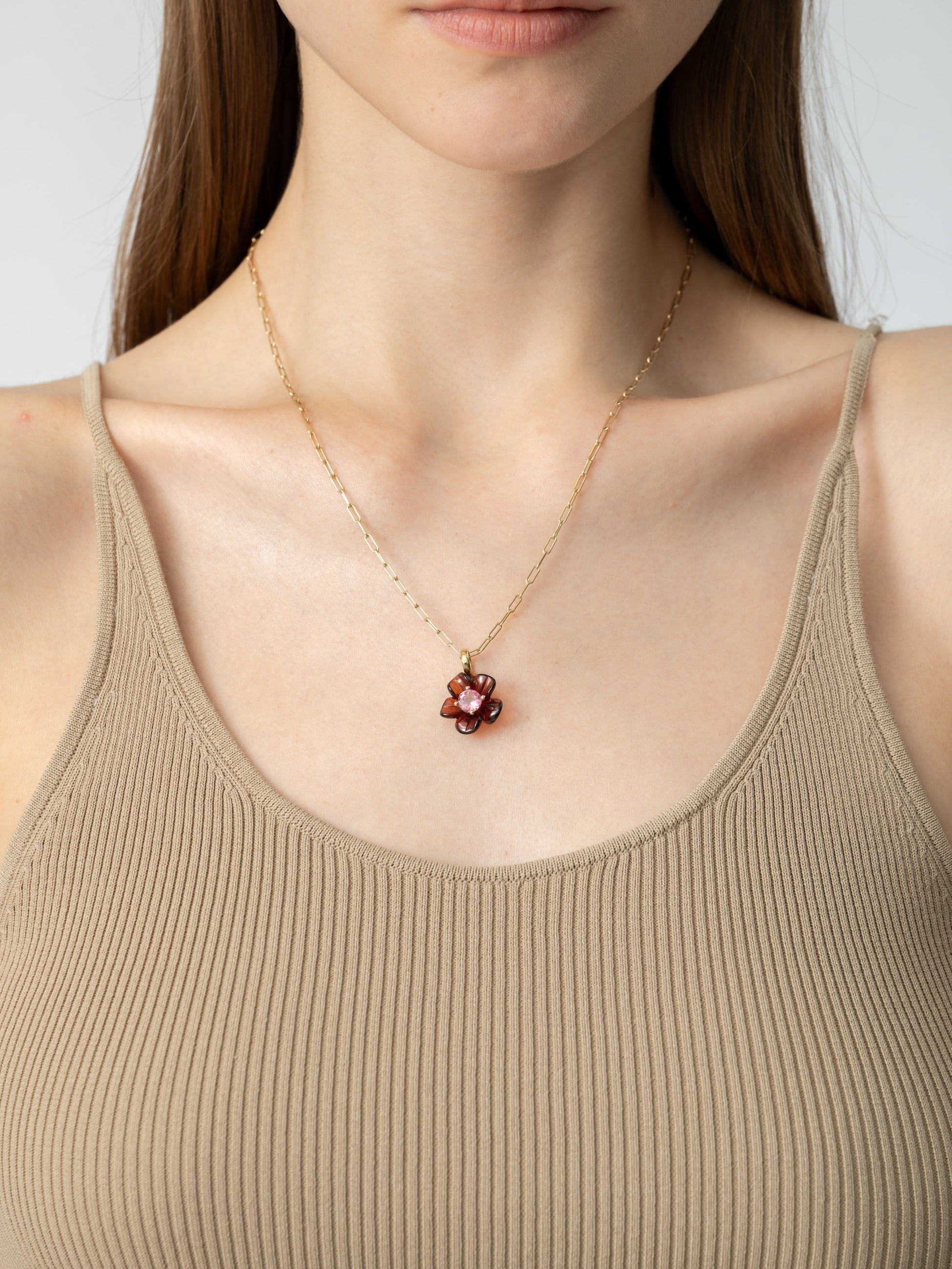 アイランドフラワー ペンダント トップ（ガーネット/ピンク