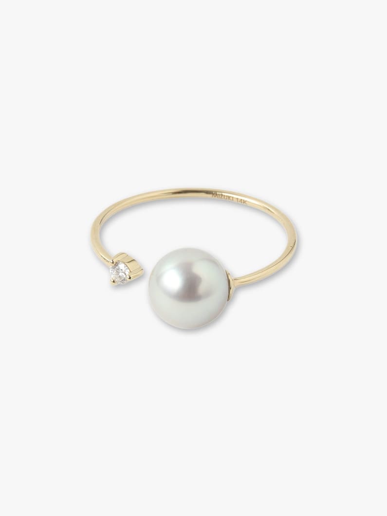 14K Yellow Gold Open Diamond and Freshwater Gray Pearl Ring 詳細画像 other 1