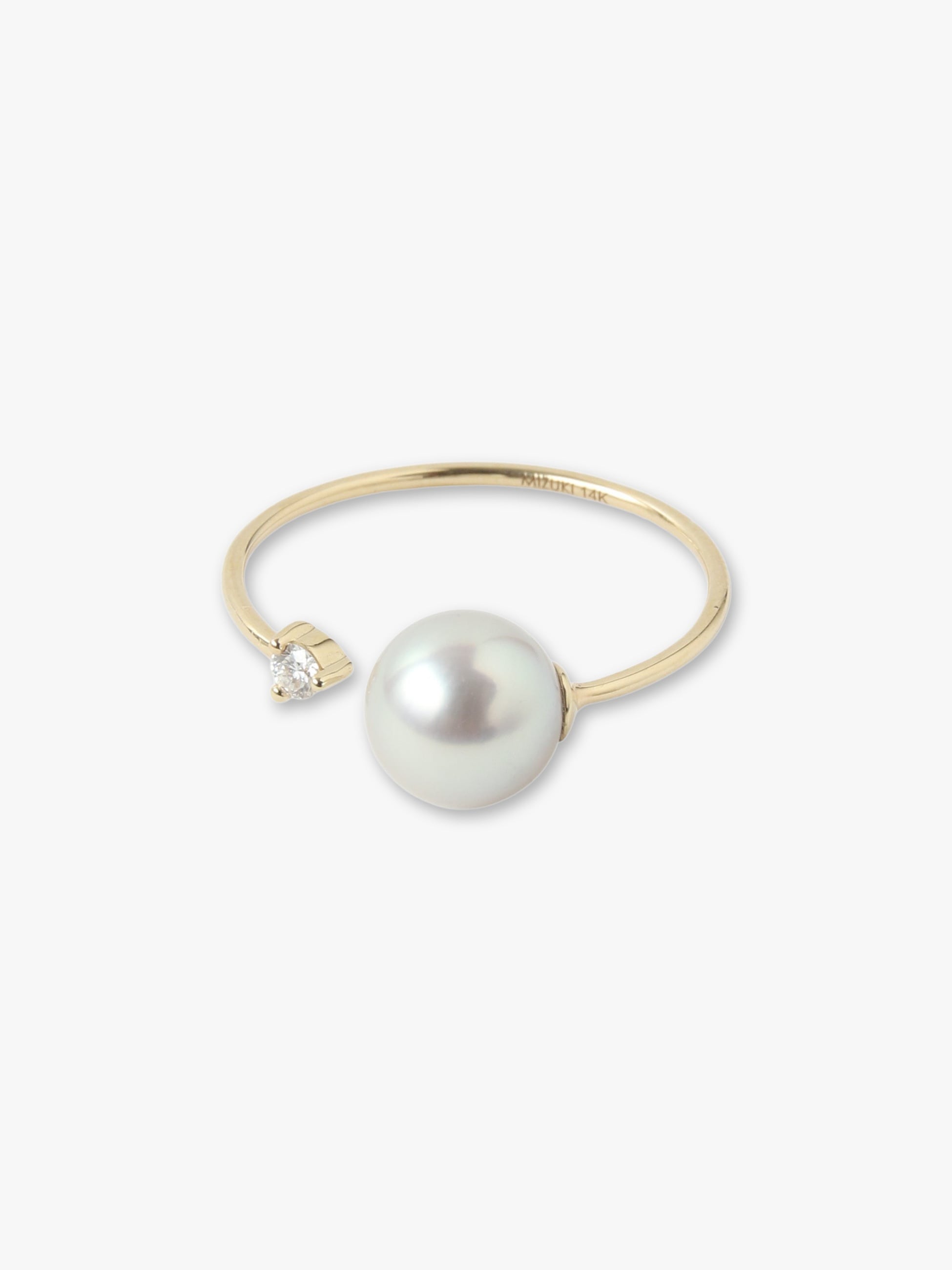 14K Yellow Gold Open Diamond and Freshwater Gray Pearl Ring