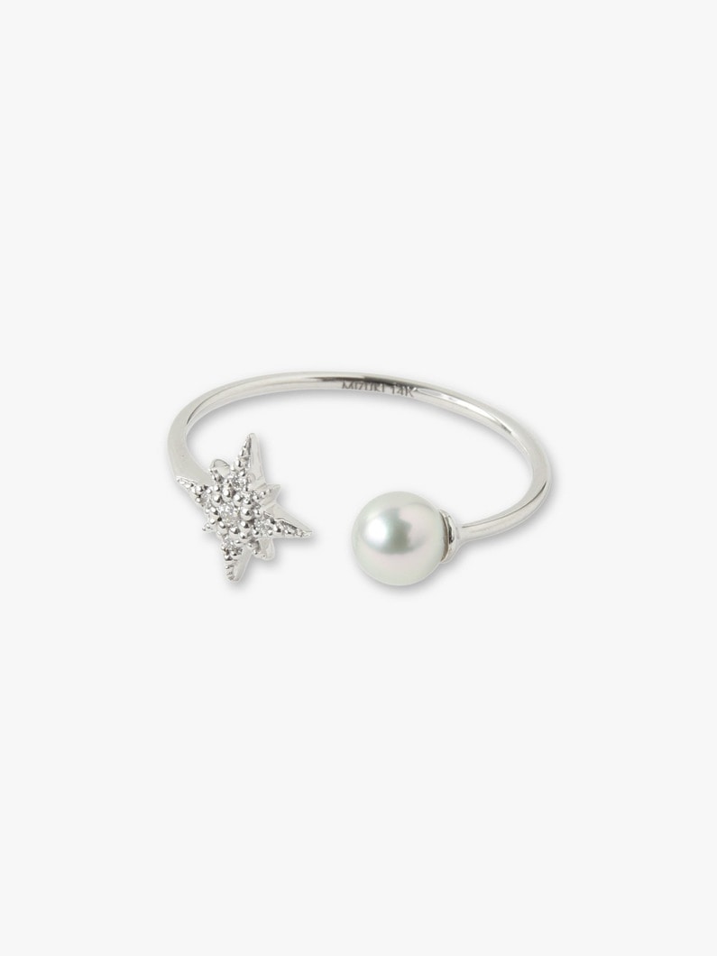 14kt White Gold Small Diamond Star and Pearl Ring 詳細画像 other 2