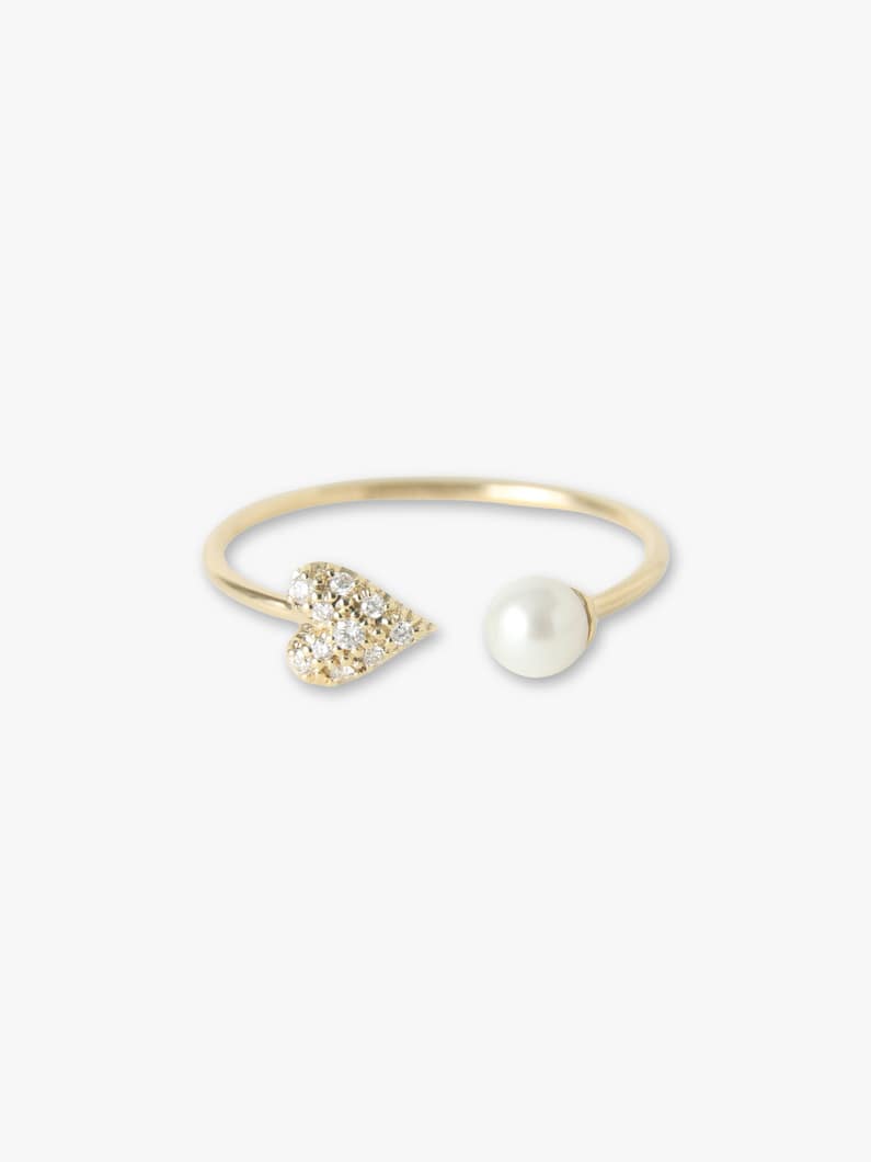 Heart Diamond and Pearl Open Ring 詳細画像 yellow gold 4