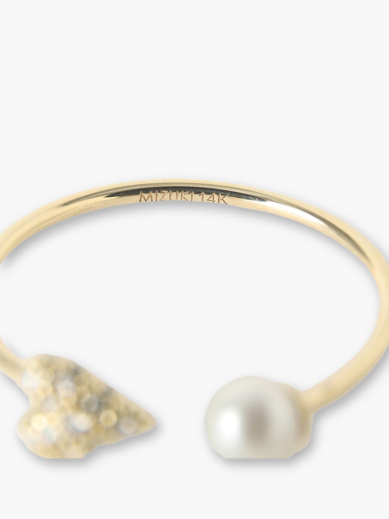 Heart Diamond and Pearl Open Ring 詳細画像 yellow gold 5