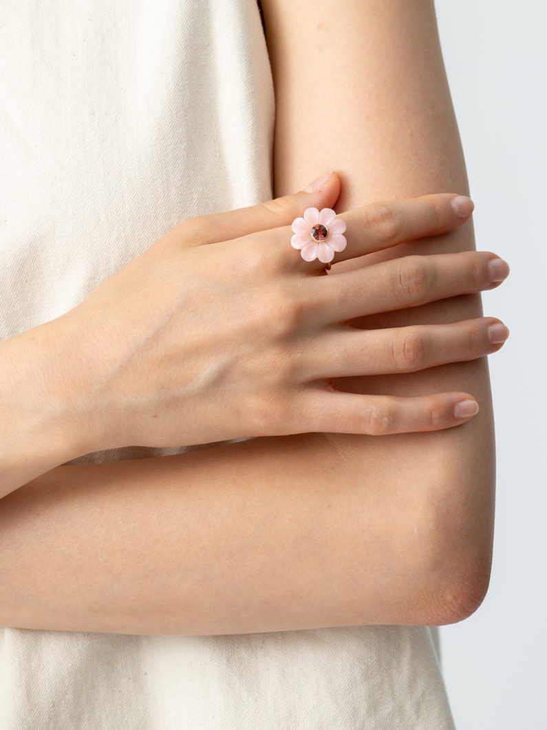 デイジー フラワー スモールリング（ピンクオパール/ピンクトルマリン） 詳細画像 yellow gold 2
