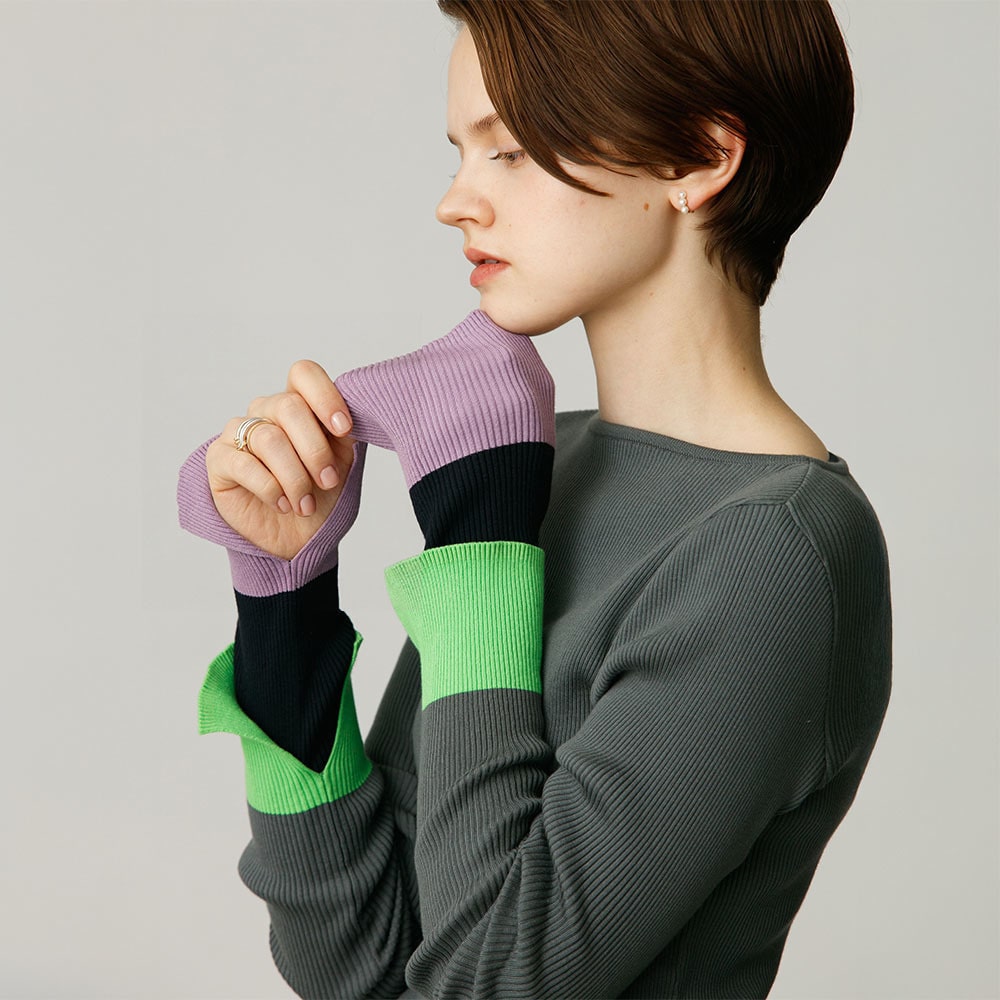 AURALEE "Bicolor Giza Boat Neck Pullover"